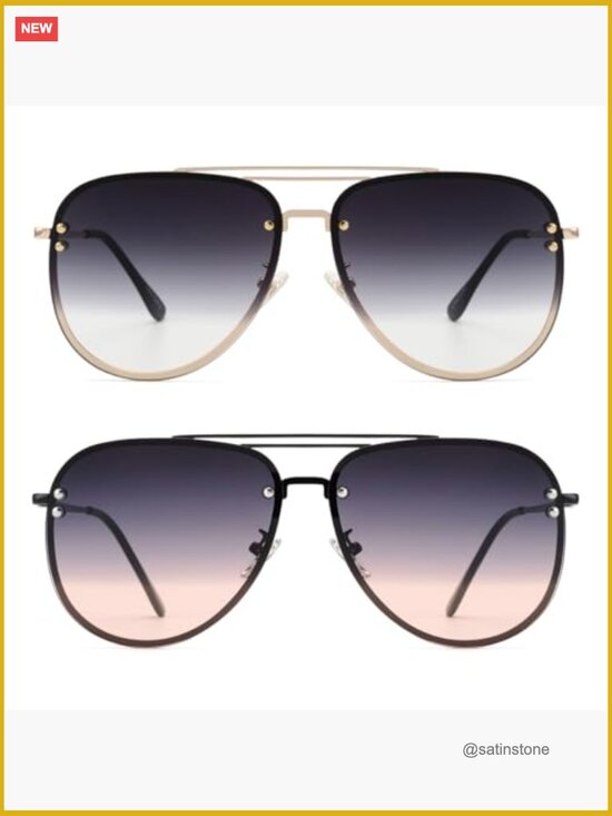 Oversized Aviator Sunglasses for Women, Cat Eye Rimless Shades UV Protection main image 7